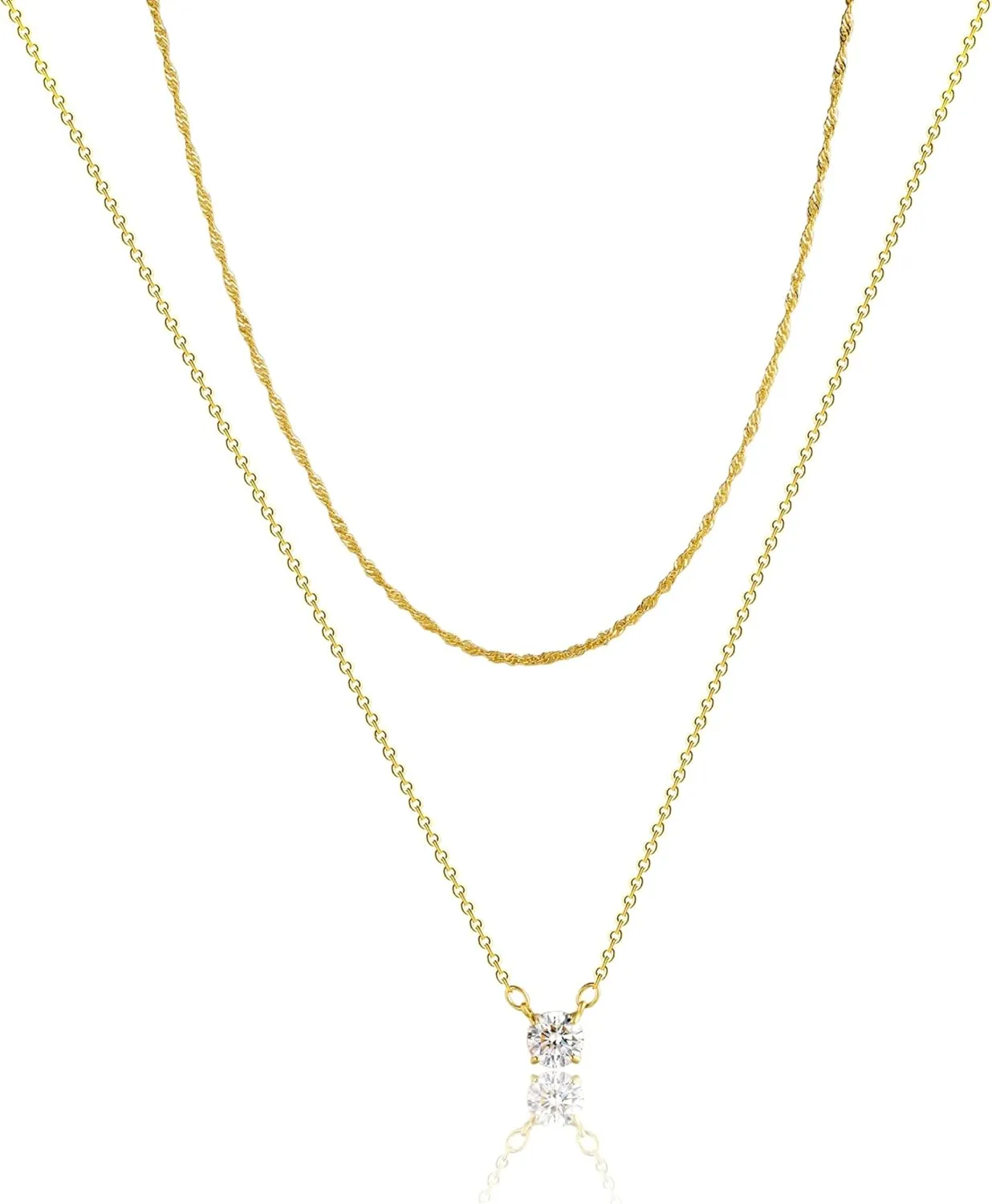 Diamond Necklaces for Women Dainty Leaf Necklace 14k Gold Plated Layered CZ Moon Necklace Simple Diamond Choker Necklaces for Women Trendy Jewelry Gifts