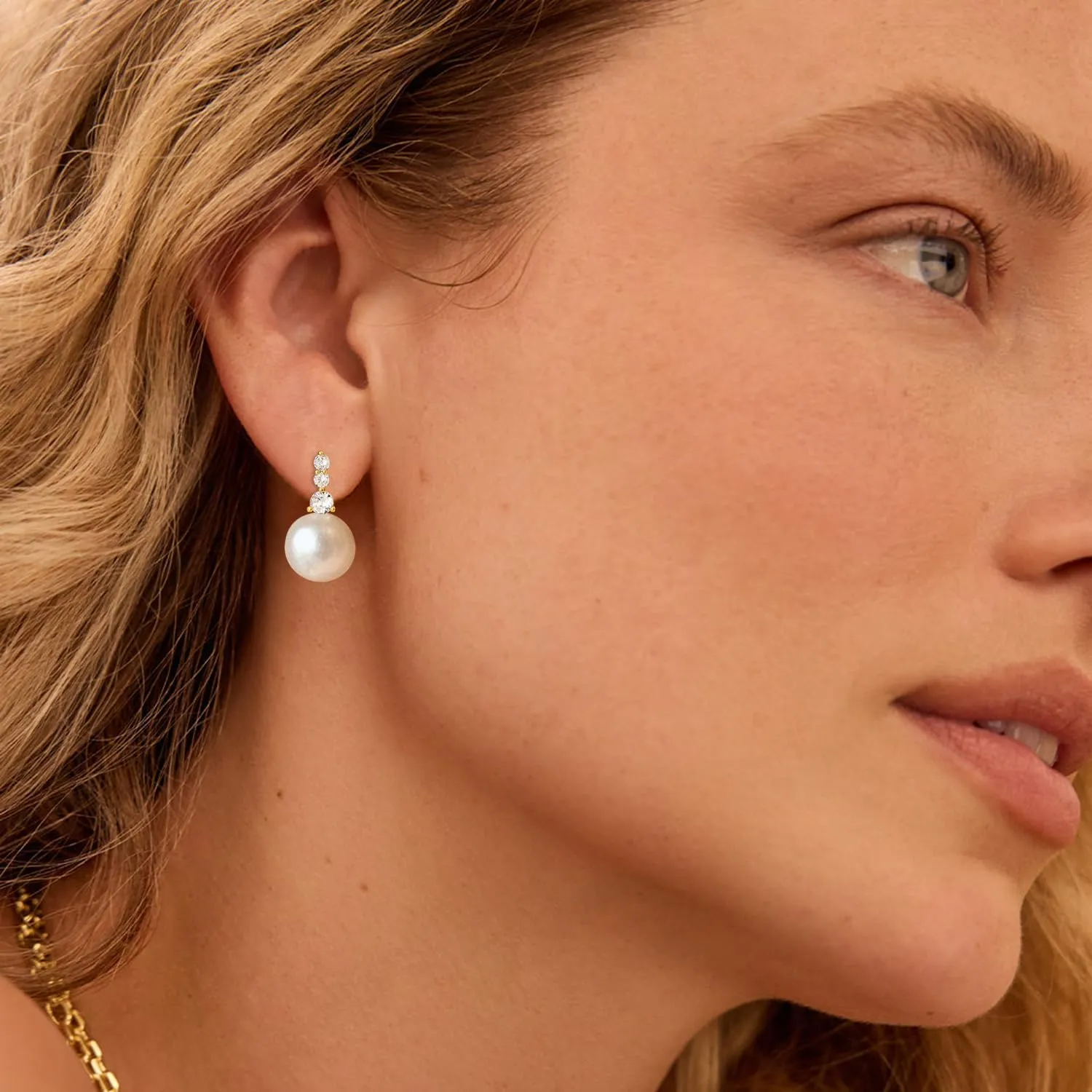 DIBOLA Pearl Earrings,6mm/8mm/10mm Dainty 14K Gold Pearl Stud Earrings for Women CZ Diamond Earrings Trendy Pearl Drop Dangle Earrings Bridesmaid Bridal Wedding Earrings Gold Jewelry for Women