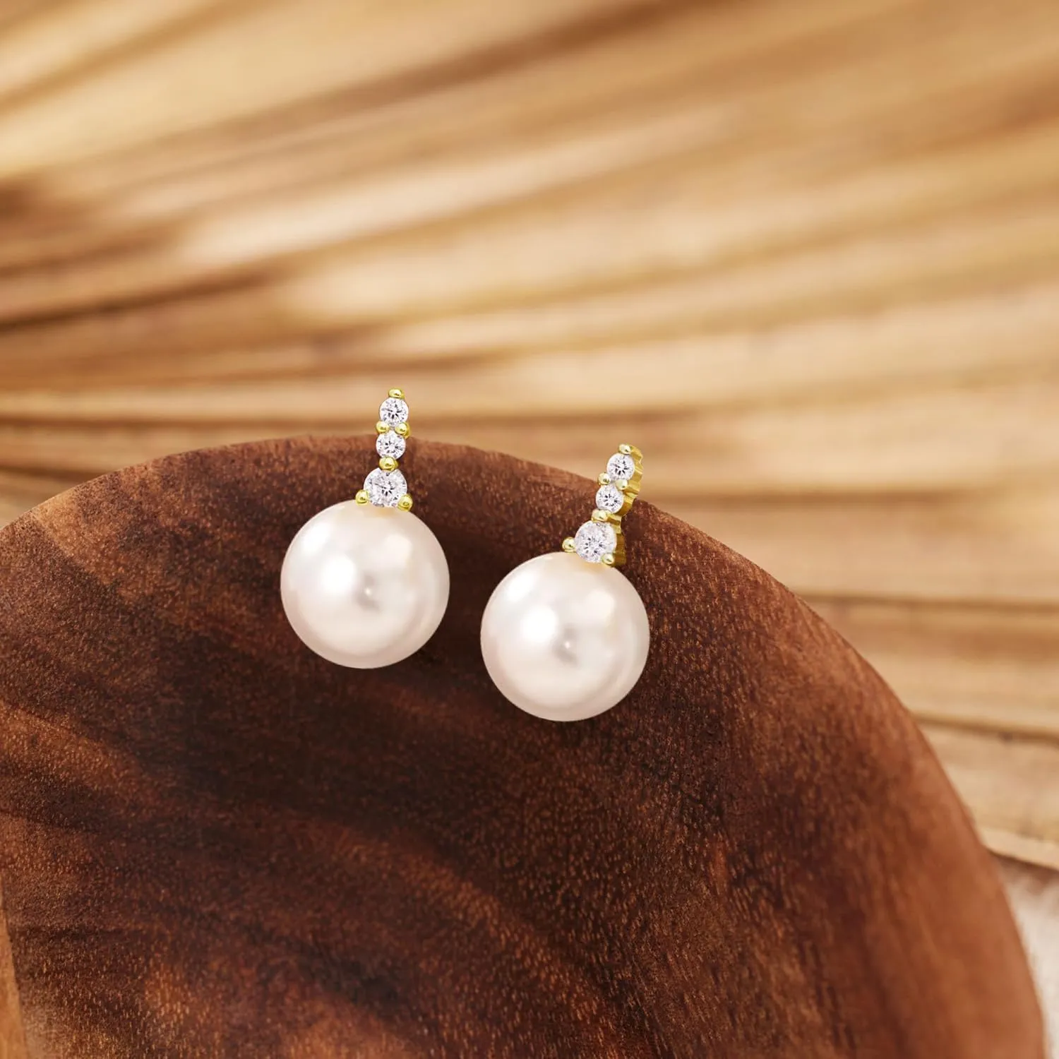 DIBOLA Pearl Earrings,6mm/8mm/10mm Dainty 14K Gold Pearl Stud Earrings for Women CZ Diamond Earrings Trendy Pearl Drop Dangle Earrings Bridesmaid Bridal Wedding Earrings Gold Jewelry for Women