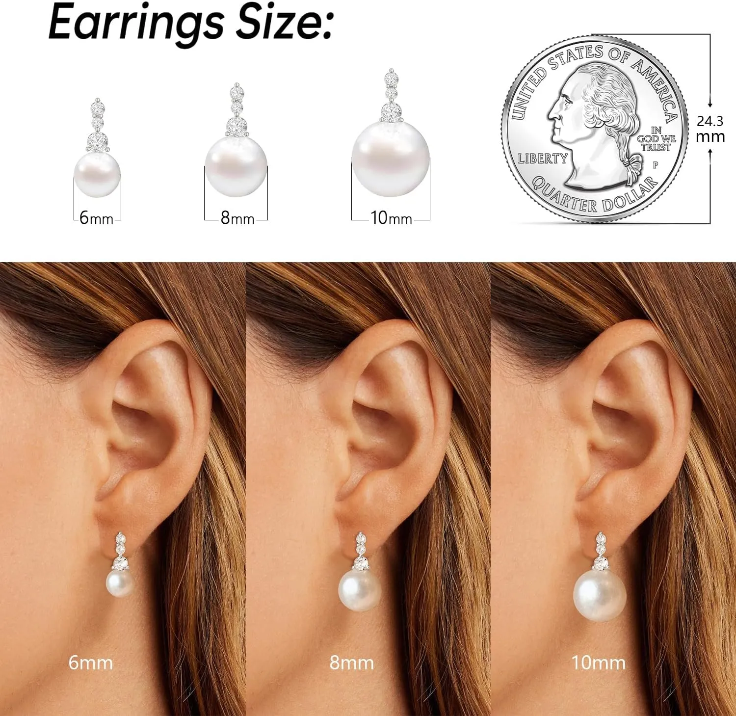 DIBOLA Pearl Earrings,6mm/8mm/10mm Dainty 14K Gold Pearl Stud Earrings for Women CZ Diamond Earrings Trendy Pearl Drop Dangle Earrings Bridesmaid Bridal Wedding Earrings Gold Jewelry for Women