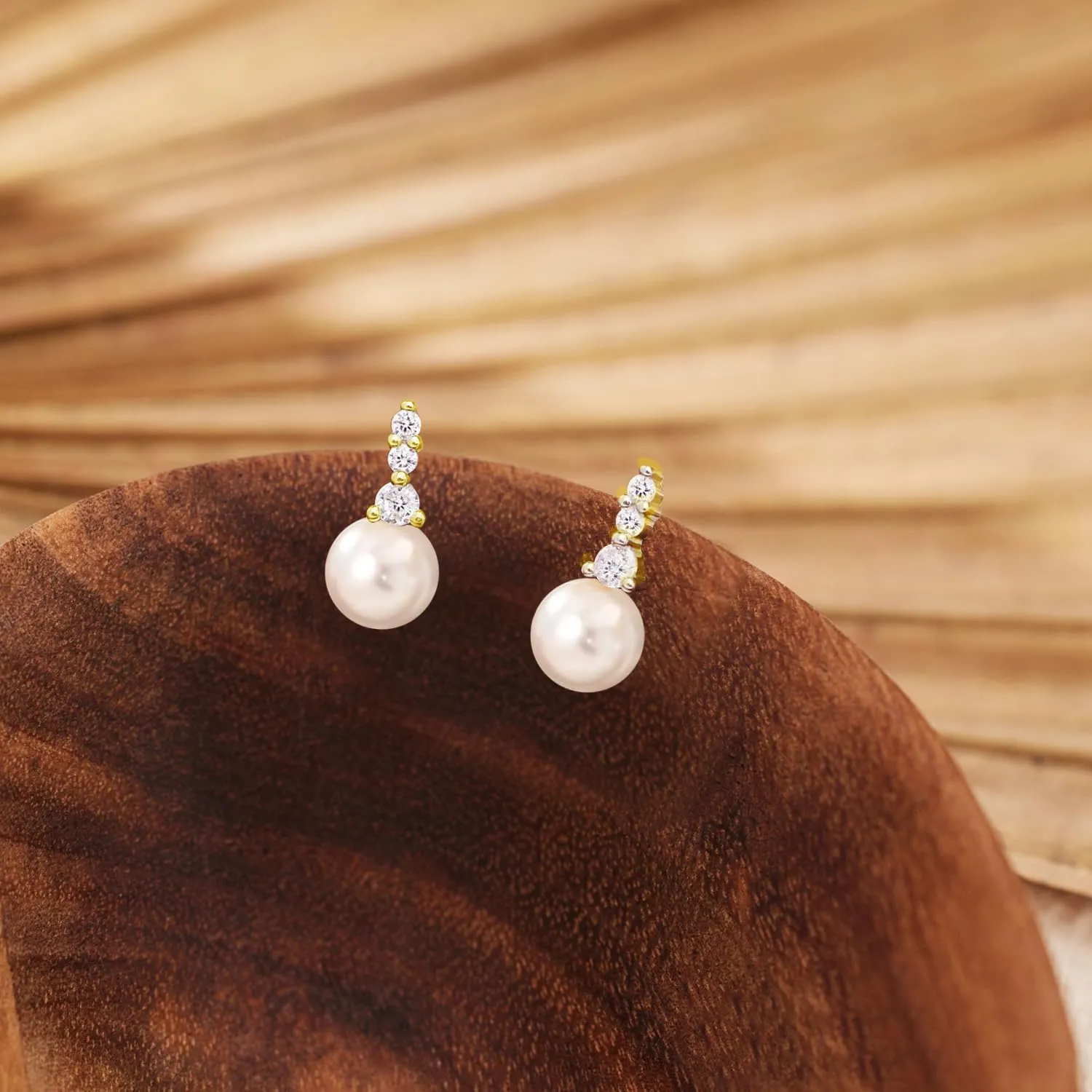 DIBOLA Pearl Earrings,6mm/8mm/10mm Dainty 14K Gold Pearl Stud Earrings for Women CZ Diamond Earrings Trendy Pearl Drop Dangle Earrings Bridesmaid Bridal Wedding Earrings Gold Jewelry for Women