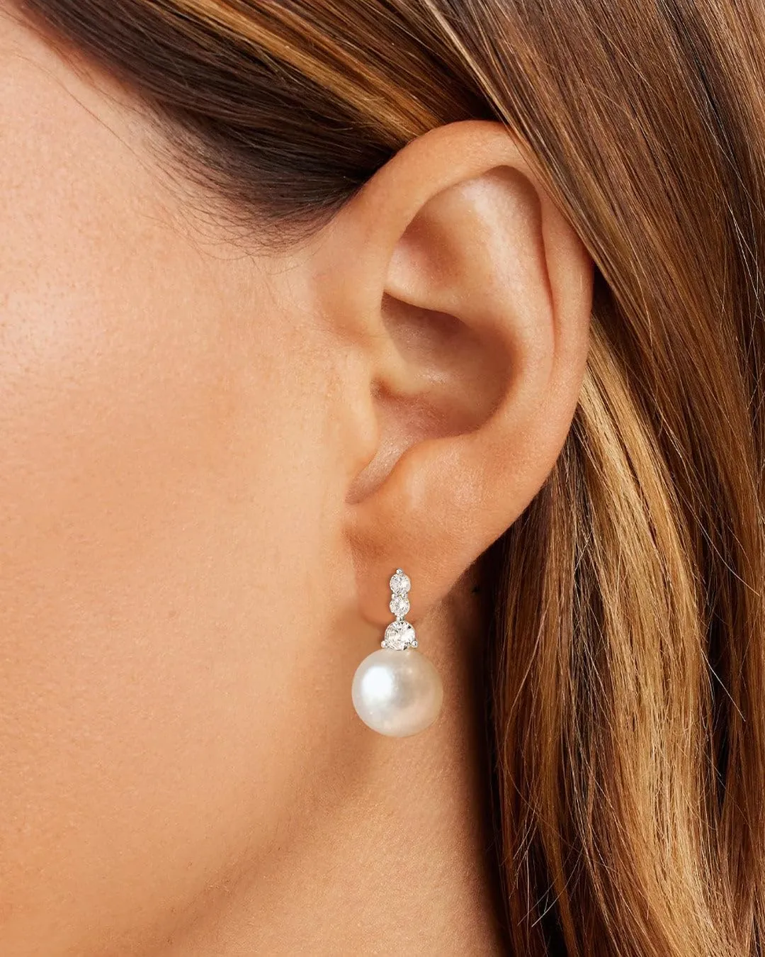 DIBOLA Pearl Earrings,6mm/8mm/10mm Dainty 14K Gold Pearl Stud Earrings for Women CZ Diamond Earrings Trendy Pearl Drop Dangle Earrings Bridesmaid Bridal Wedding Earrings Gold Jewelry for Women