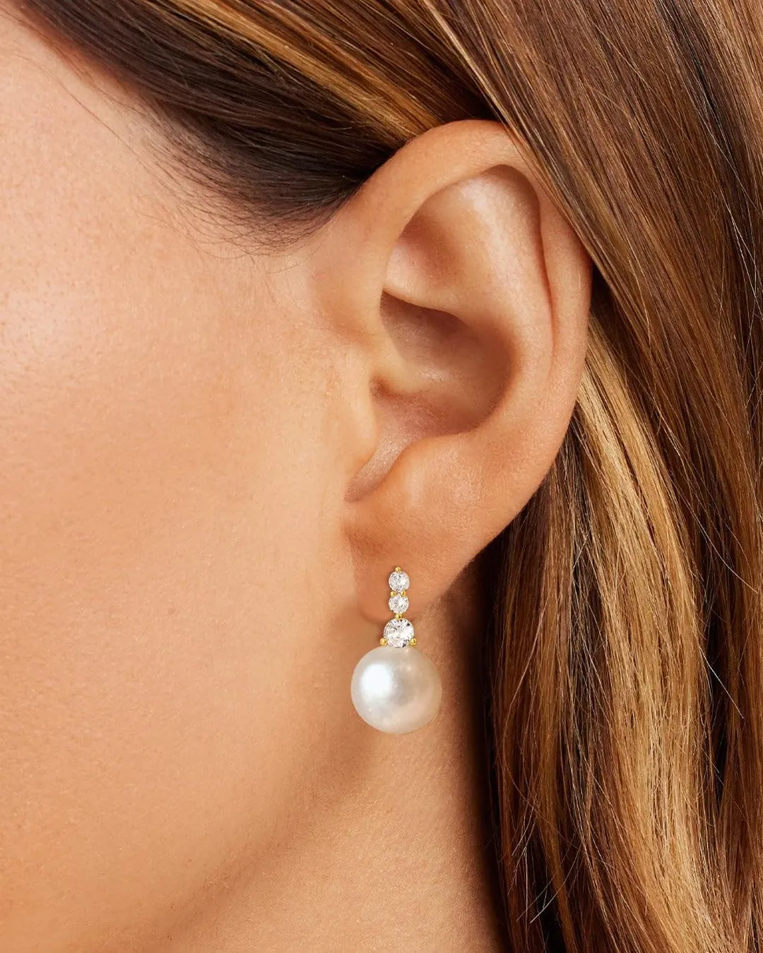 DIBOLA Pearl Earrings,6mm/8mm/10mm Dainty 14K Gold Pearl Stud Earrings for Women CZ Diamond Earrings Trendy Pearl Drop Dangle Earrings Bridesmaid Bridal Wedding Earrings Gold Jewelry for Women