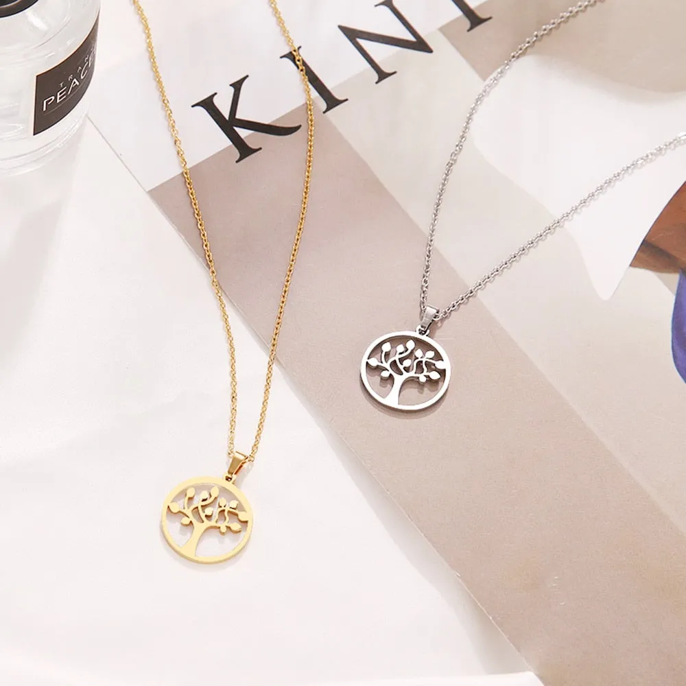 DOTIFI 316L Stainless Steel Necklace Round pendant peach blossom Tree