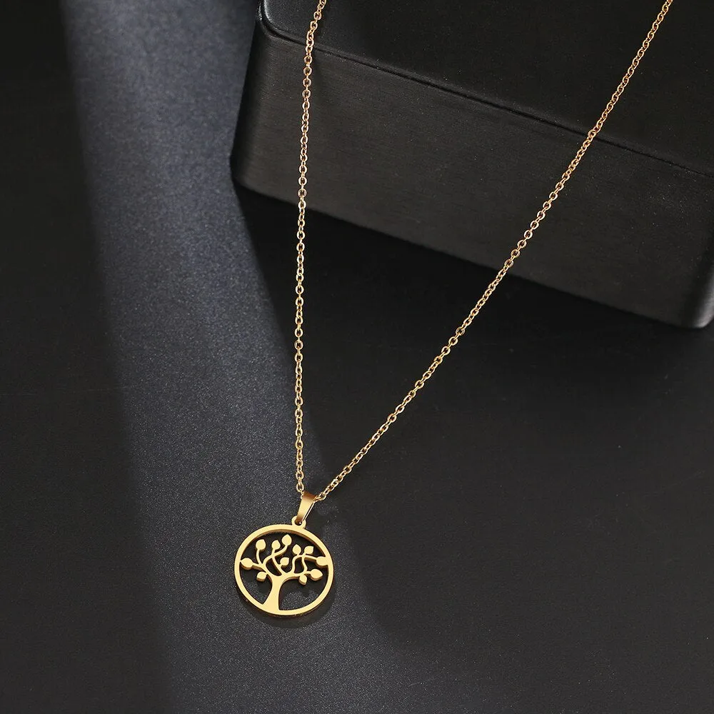 DOTIFI 316L Stainless Steel Necklace Round pendant peach blossom Tree