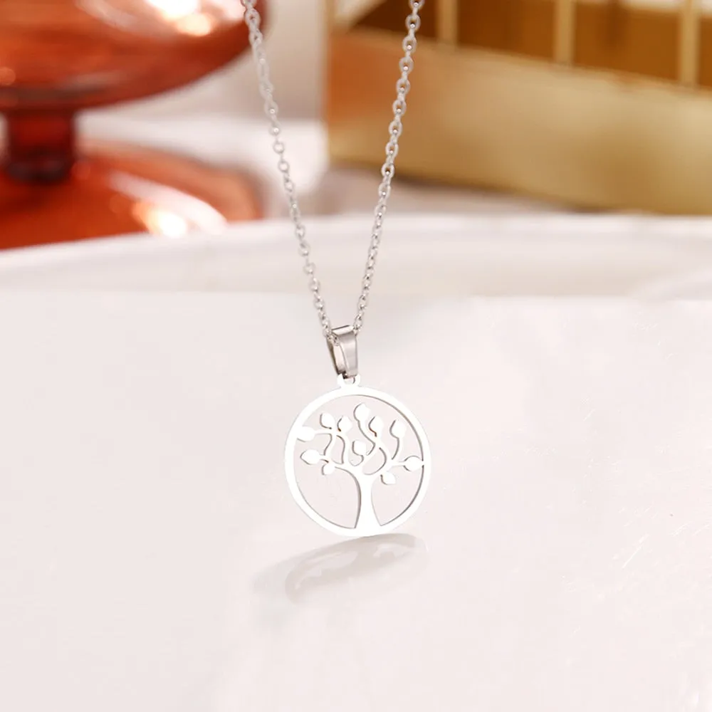 DOTIFI 316L Stainless Steel Necklace Round pendant peach blossom Tree