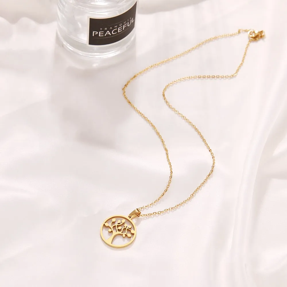 DOTIFI 316L Stainless Steel Necklace Round pendant peach blossom Tree