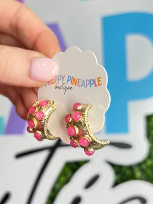 Dotted Antique Bold Hoops - Pink