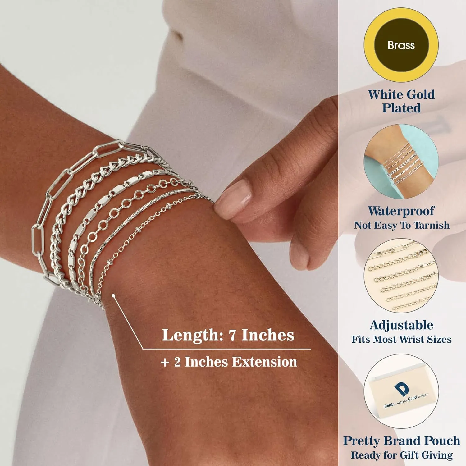 doubgood Gold Bracelets for Women, Stackable Initial Beaded Bracelet with Letter Pendant Stretch Trendy Stack Jewelry Set for Mother's Day Valentines Birthday Gifts for Her
