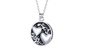 Double Hearts With Words Behind Pendant Necklace