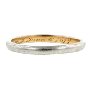 Edwardian Wedding Band Ring, Platinum and Gold "1917", Size 6