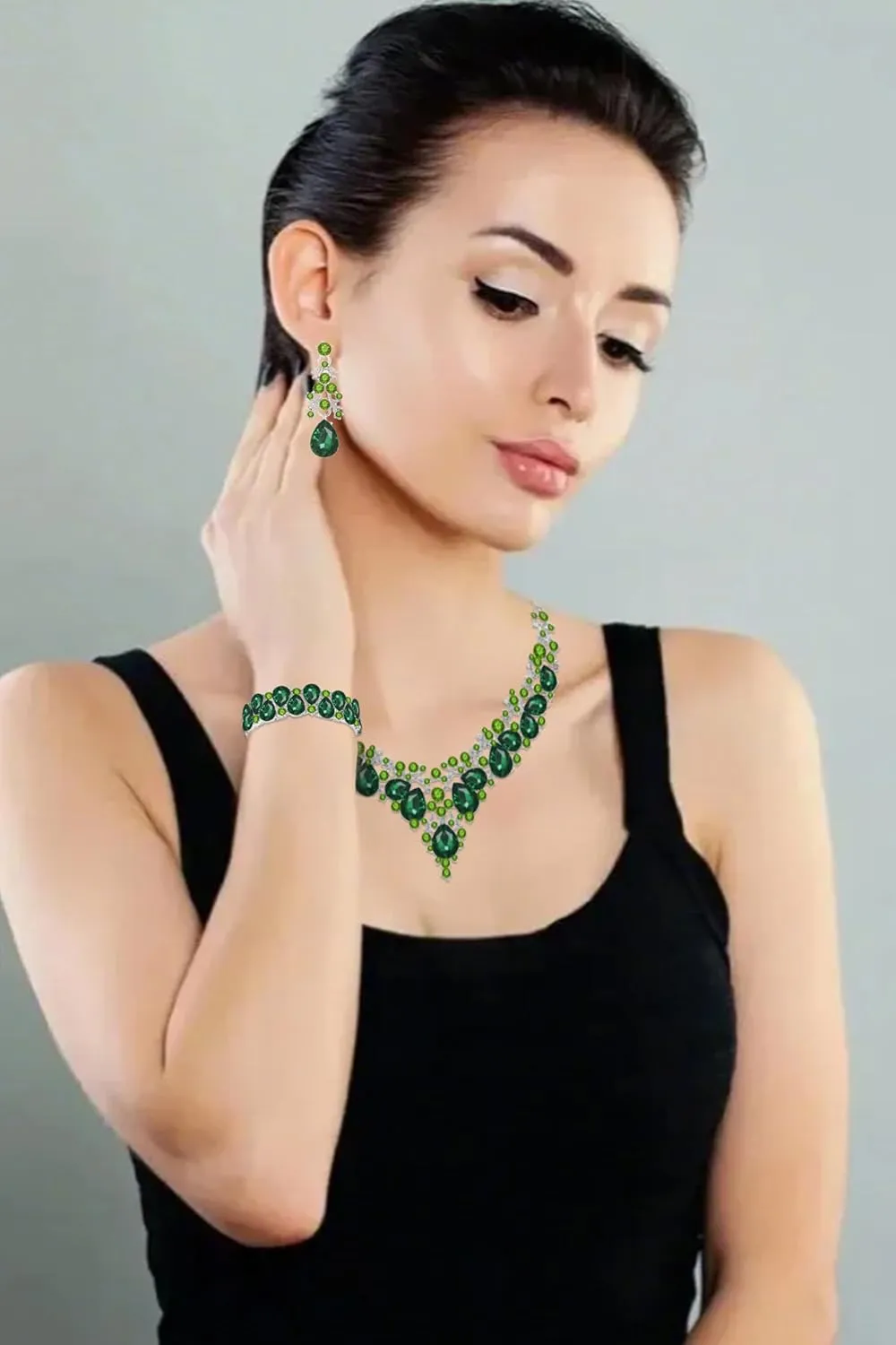 Elegant Bridal Wedding Jewelry Set for Women/Brides/Bridesmaids Teardrop Crystal Leaf Cluster Jewelry Set for Wedding Prom Party Bridal Bridesmaids Rhinestone Crystal Necklace Earrings Bracelet Set