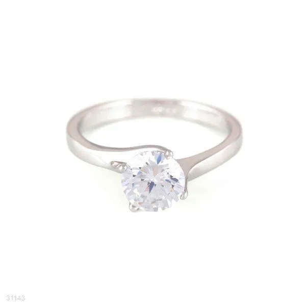 ELEGANT FEMININE SOLITAIRE SILVER RING