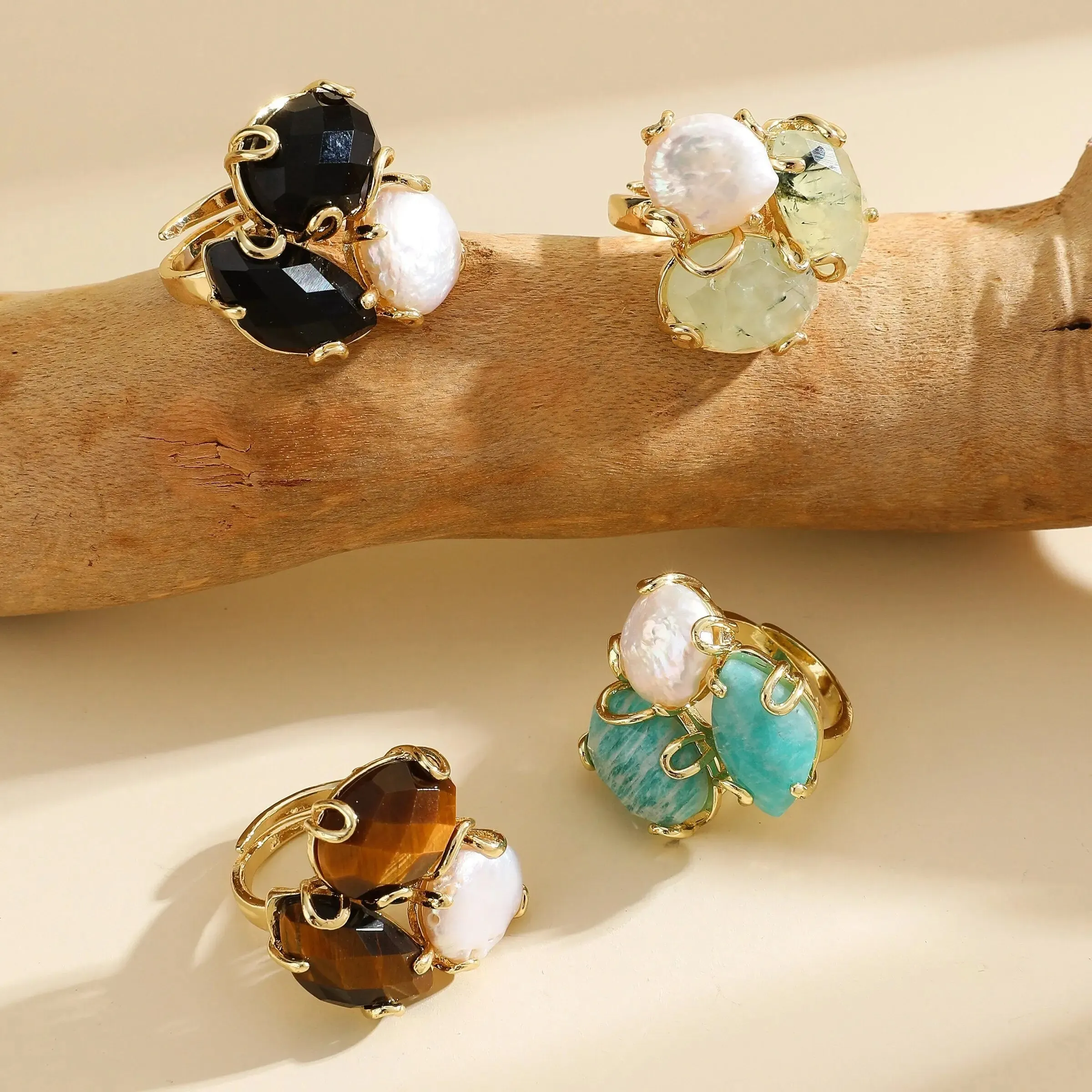 Elegant Gold Gemstone Rings with Pearl