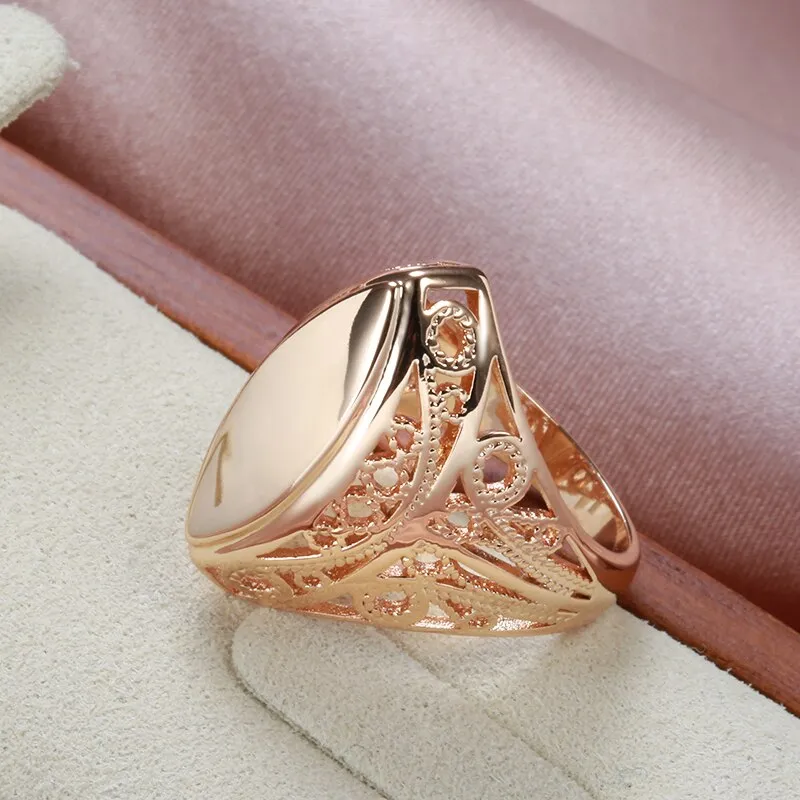 Elegant Hollow Embossed Geometric 585 Gold Rings for Women