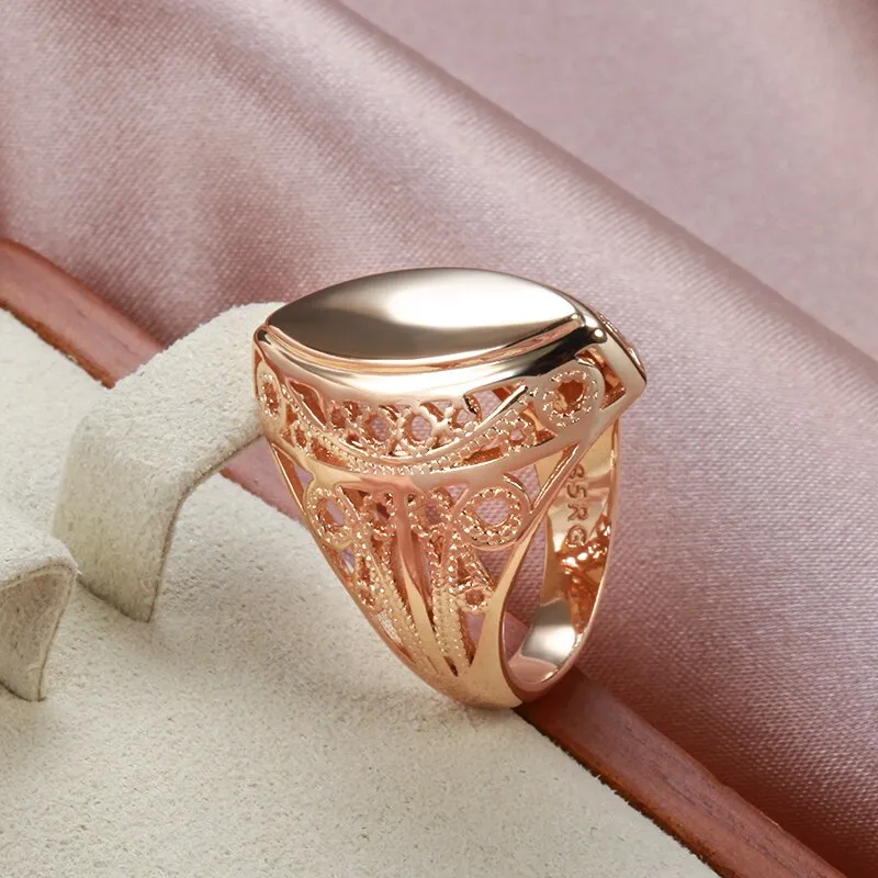 Elegant Hollow Embossed Geometric 585 Gold Rings for Women