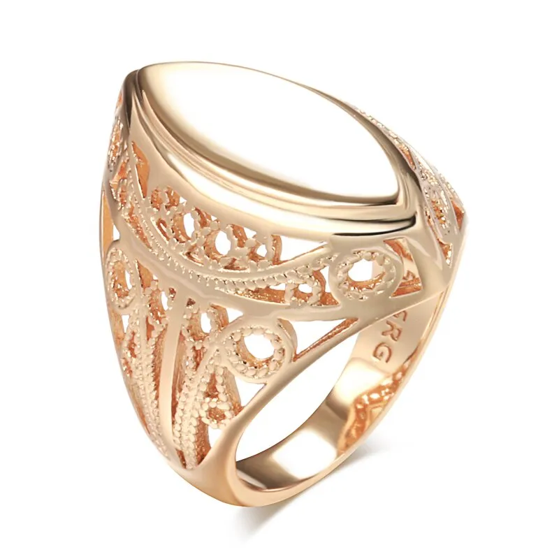 Elegant Hollow Embossed Geometric 585 Gold Rings for Women