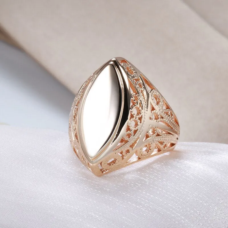 Elegant Hollow Embossed Geometric 585 Gold Rings for Women