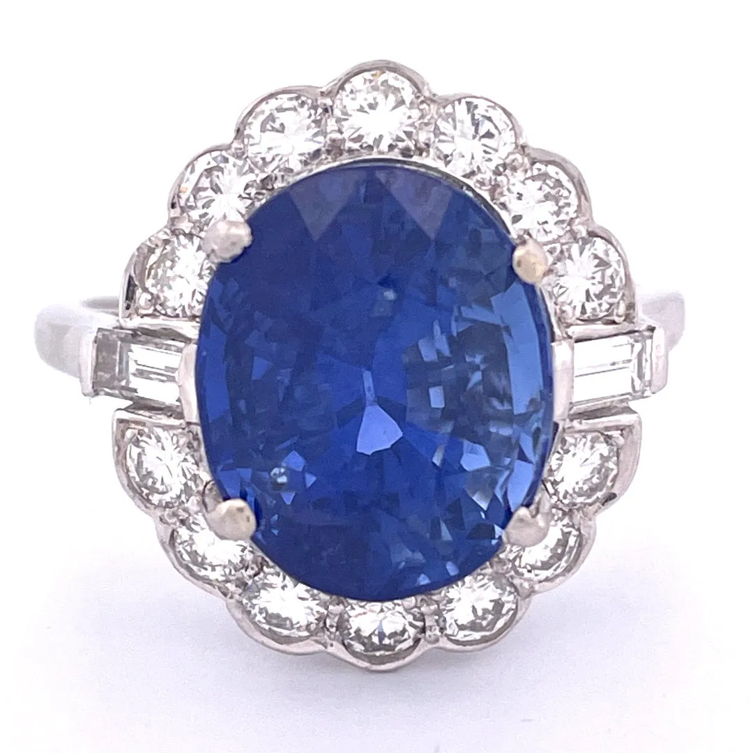 Elegant Platinum Sapphire and Natural Diamond Ring