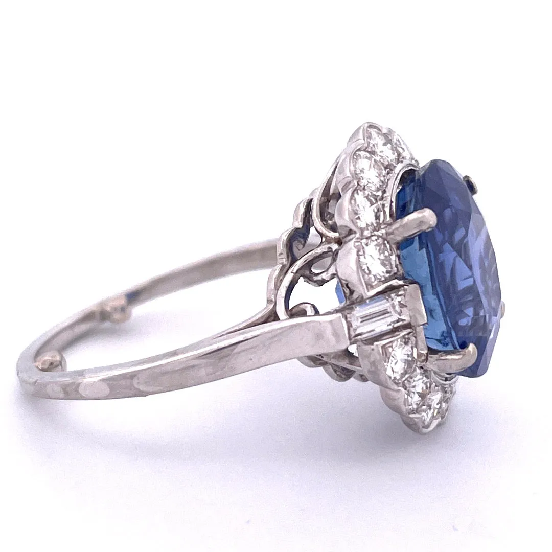 Elegant Platinum Sapphire and Natural Diamond Ring