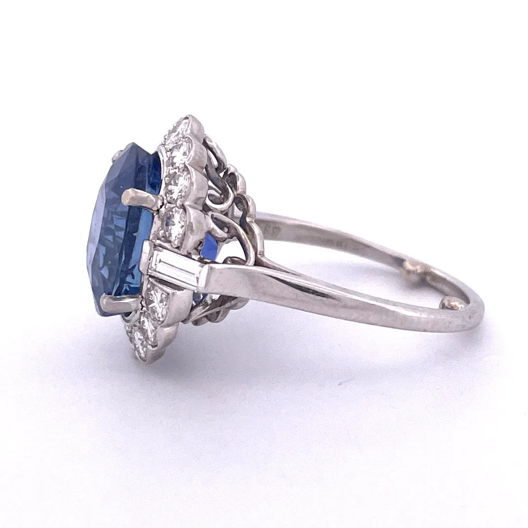 Elegant Platinum Sapphire and Natural Diamond Ring