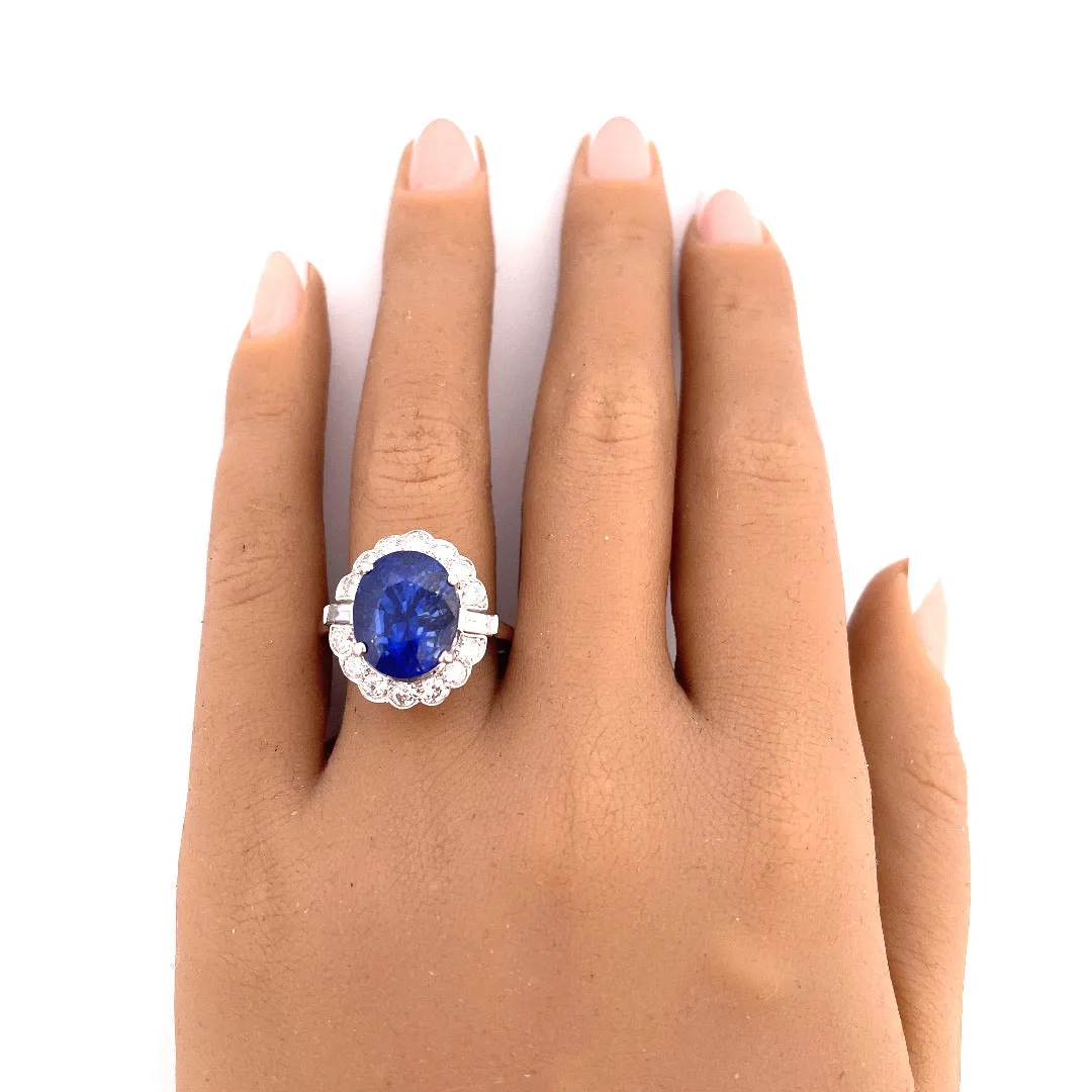 Elegant Platinum Sapphire and Natural Diamond Ring