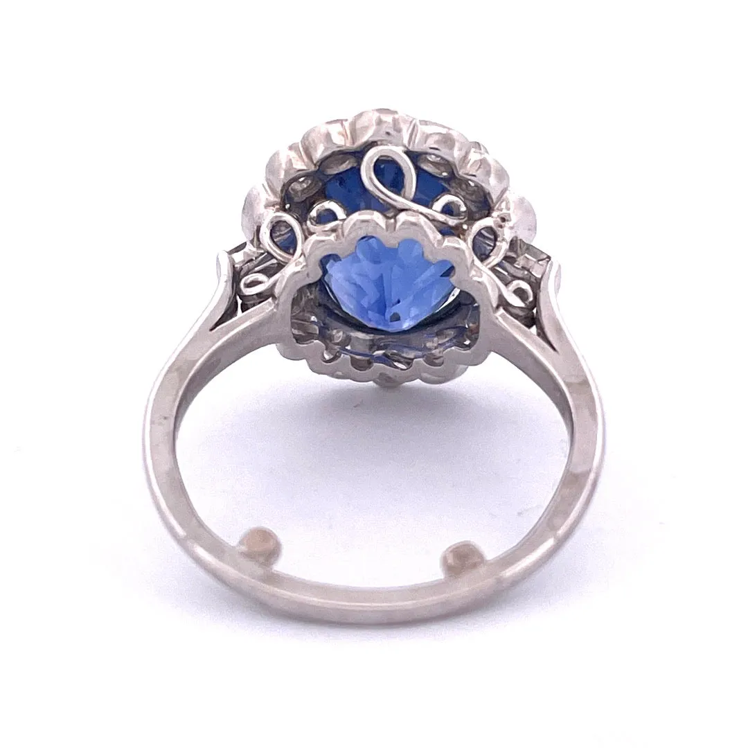 Elegant Platinum Sapphire and Natural Diamond Ring