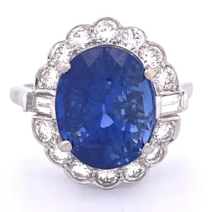 Elegant Platinum Sapphire and Natural Diamond Ring