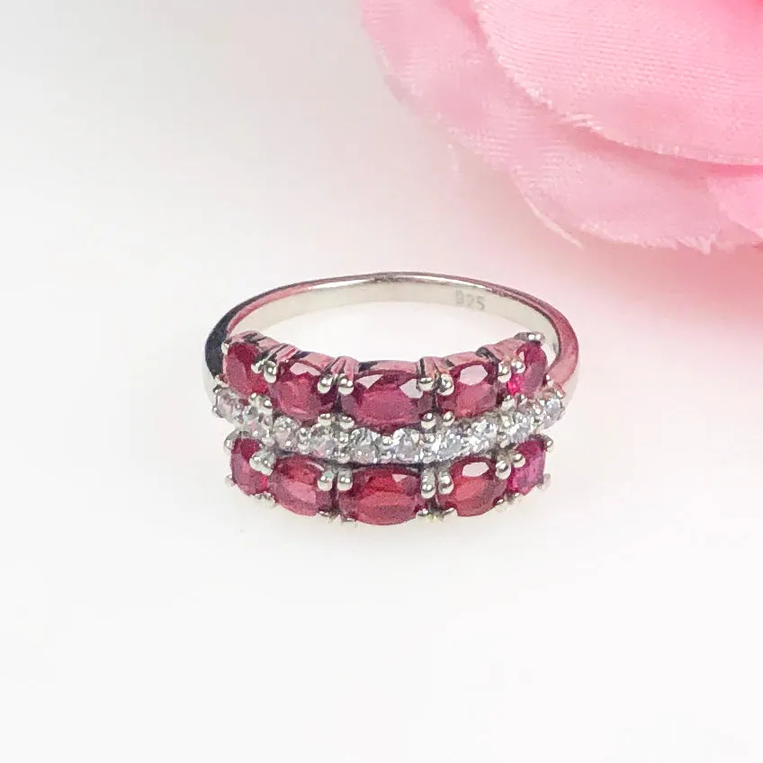Elegant Red Ruby Sterling Silver Ring