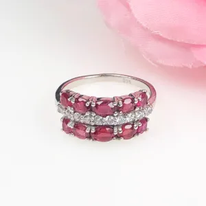 Elegant Red Ruby Sterling Silver Ring