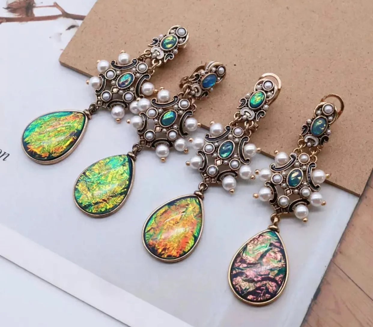 Elegant Teardrop Pearl Earrings Geometric Rainbow Shell Earrings