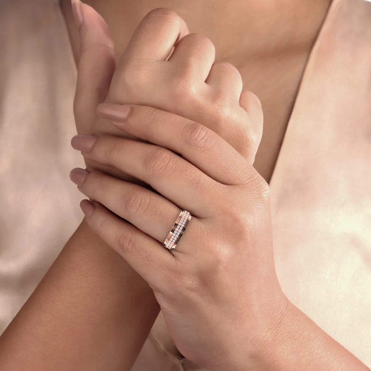 Elegant Two Row Round Diamond Wedding Band