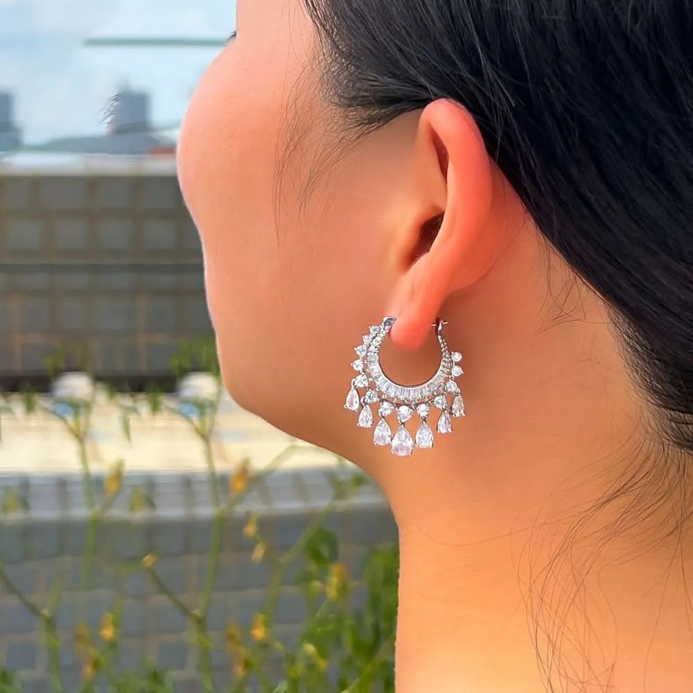 Elegant Water Drop Tassel Hoop Earrings