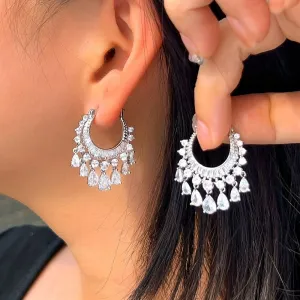 Elegant Water Drop Tassel Hoop Earrings