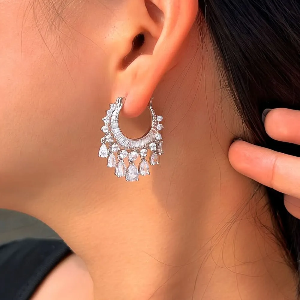 Elegant Water Drop Tassel Hoop Earrings
