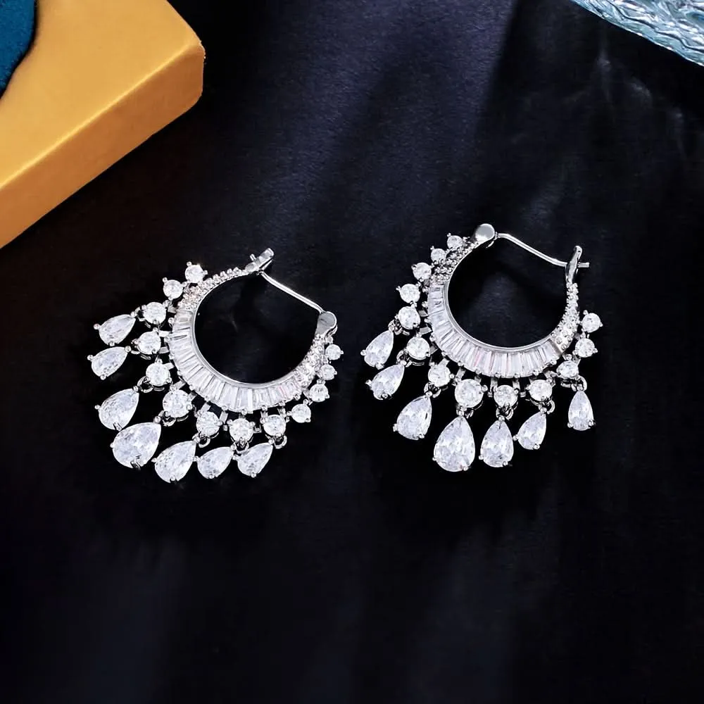 Elegant Water Drop Tassel Hoop Earrings