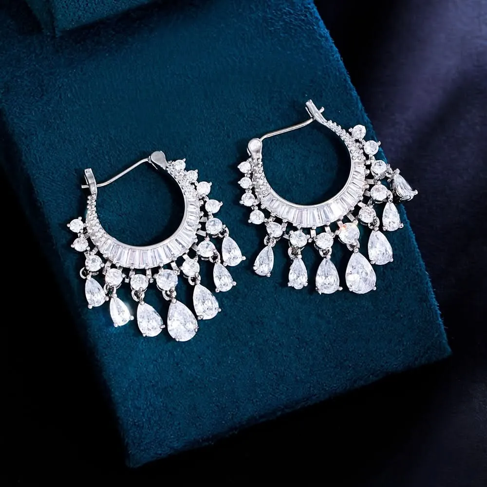 Elegant Water Drop Tassel Hoop Earrings
