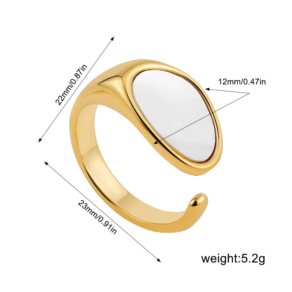 Elegant White Shell Round Geometric Rings