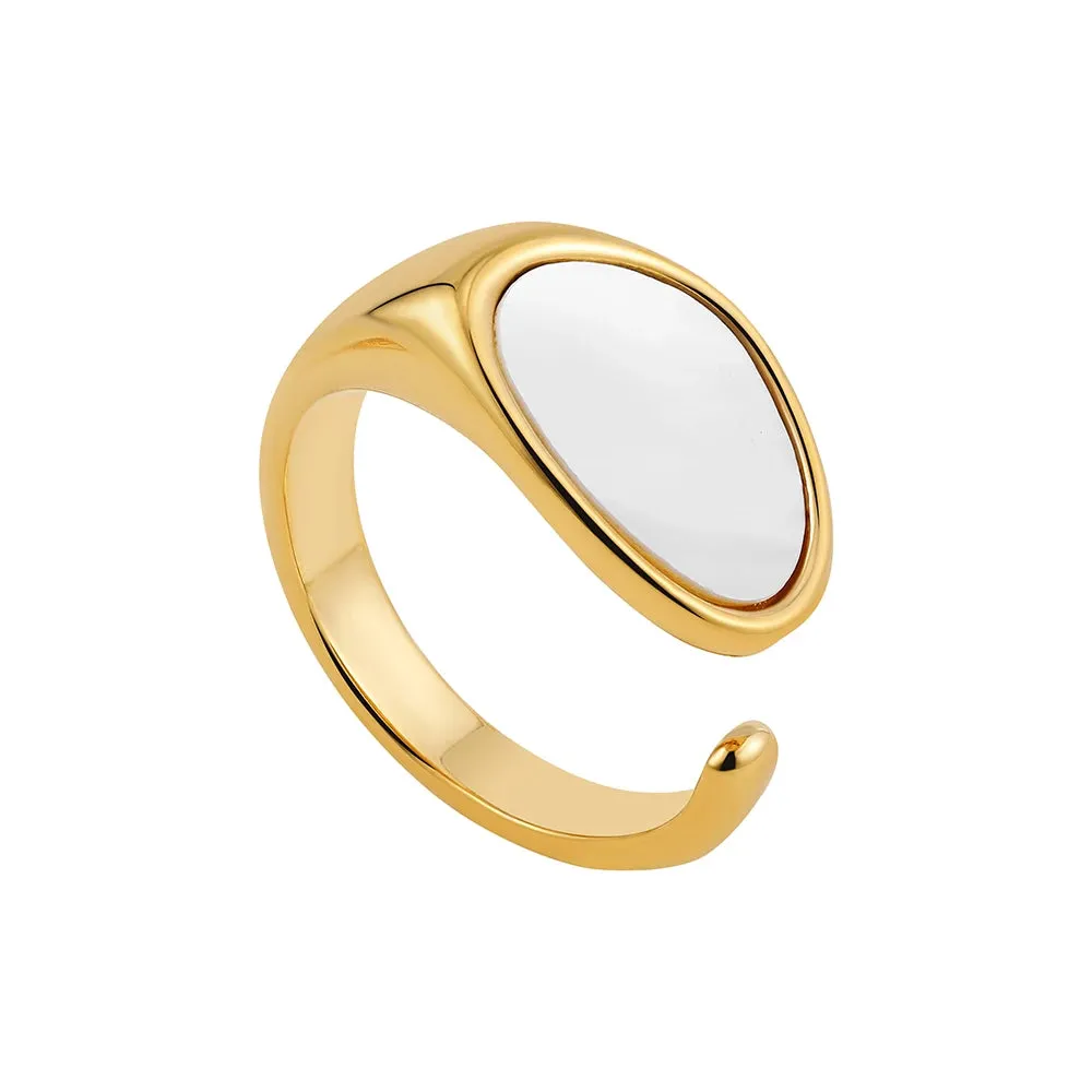 Elegant White Shell Round Geometric Rings