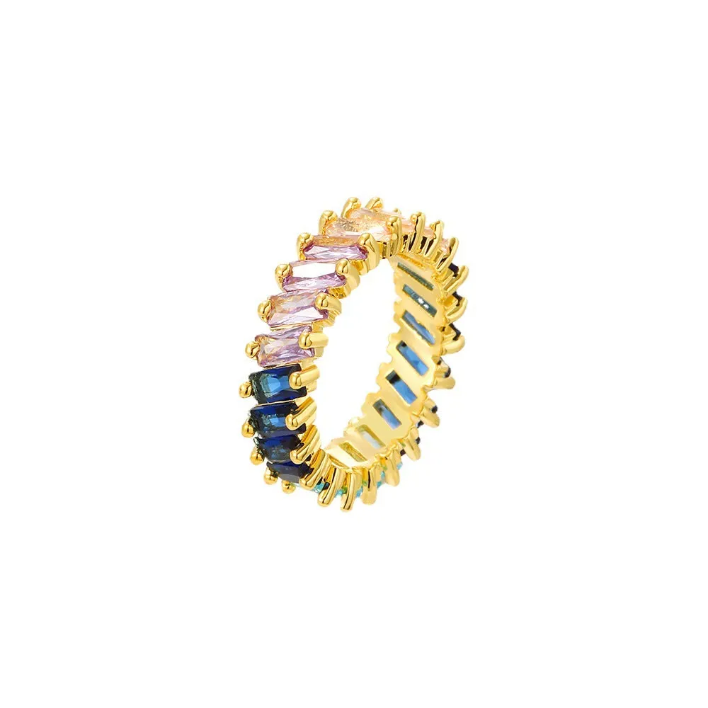 Elegant Women Round Geometric Zircon Electroplating Rings