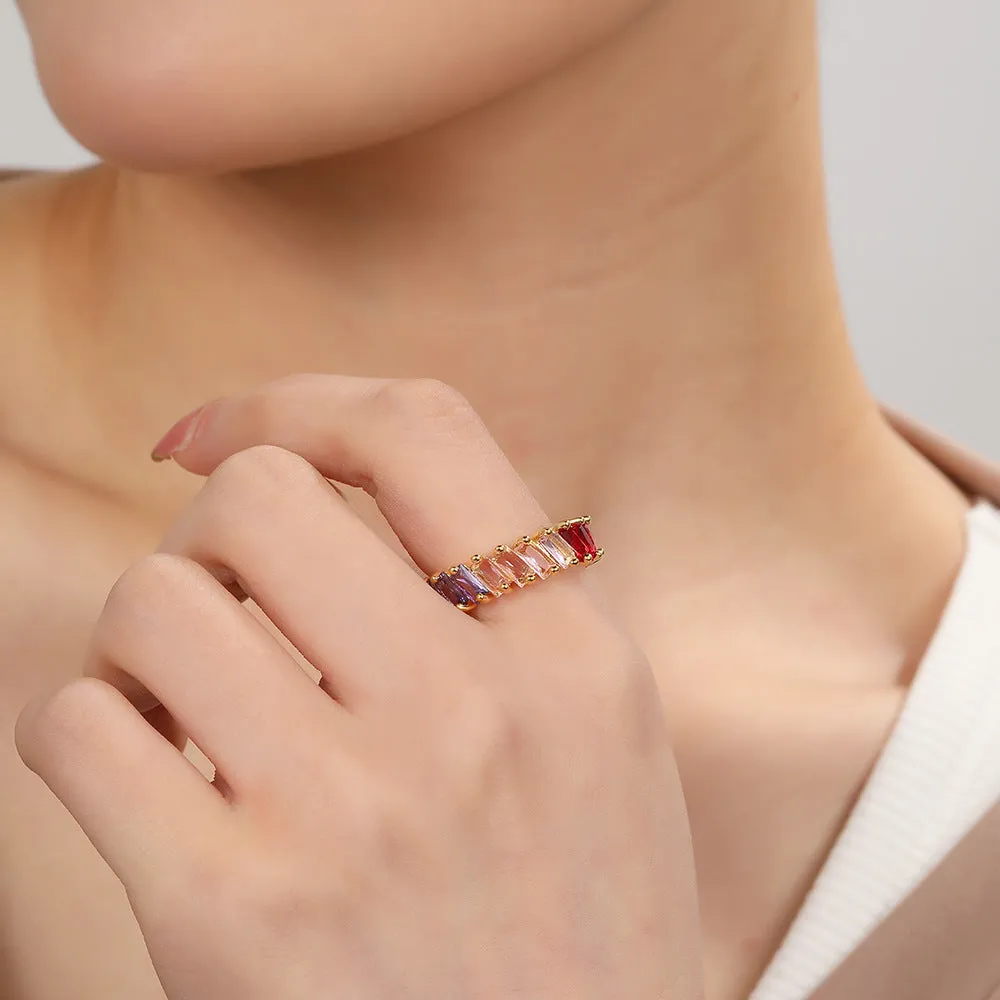 Elegant Women Round Geometric Zircon Electroplating Rings