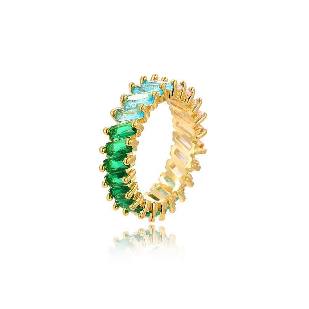 Elegant Women Round Geometric Zircon Electroplating Rings