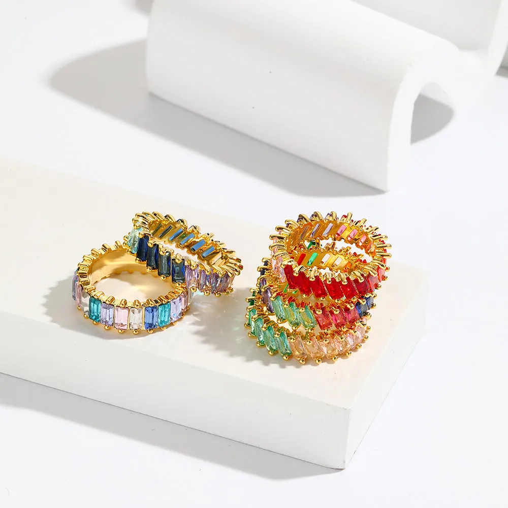 Elegant Women Round Geometric Zircon Electroplating Rings