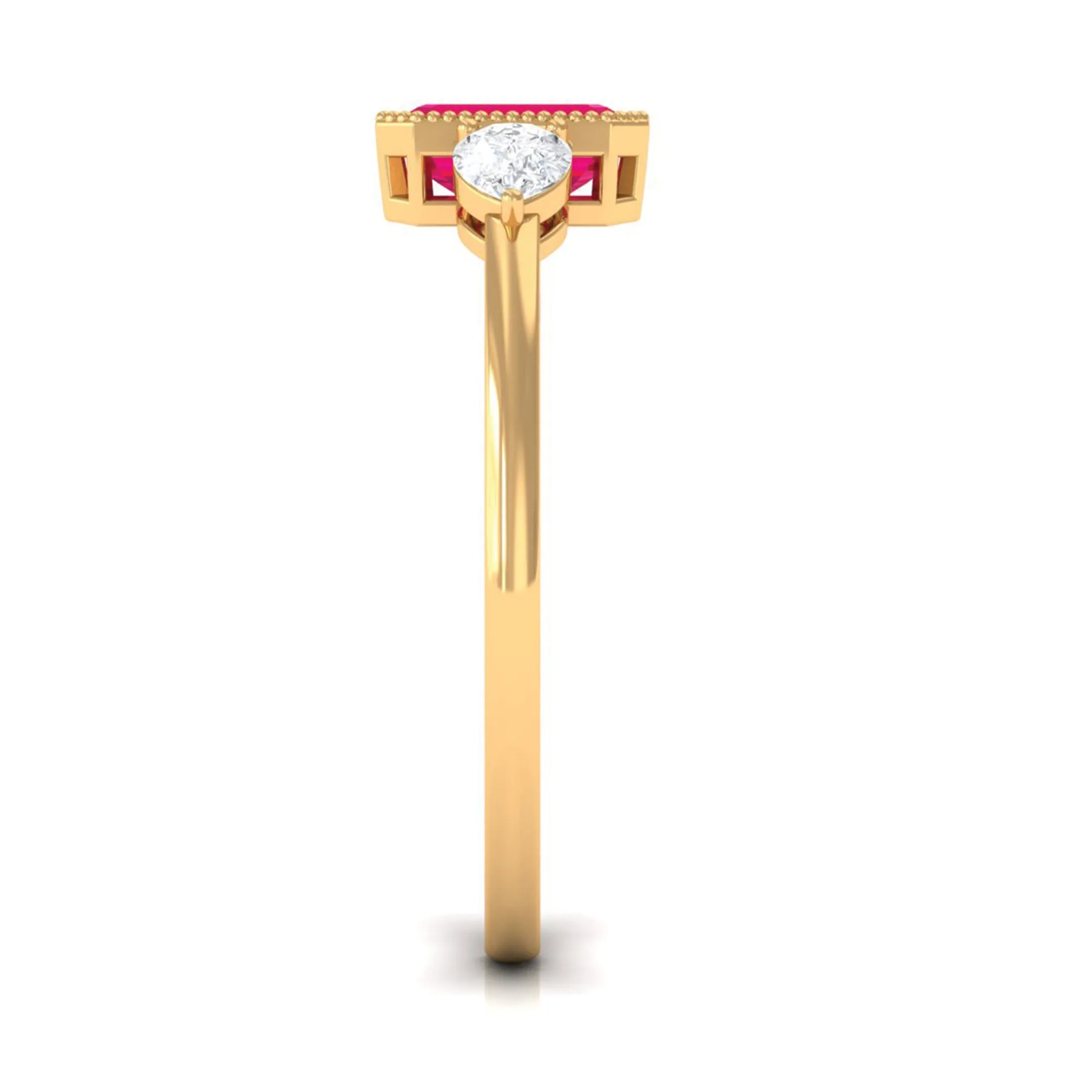 Emerald Cut Ruby Solitaire Ring with Diamond
