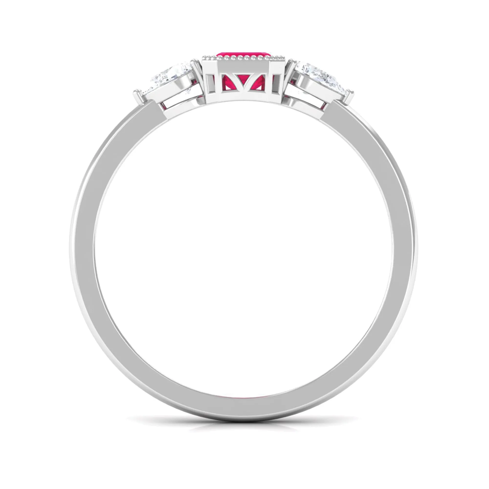 Emerald Cut Ruby Solitaire Ring with Diamond