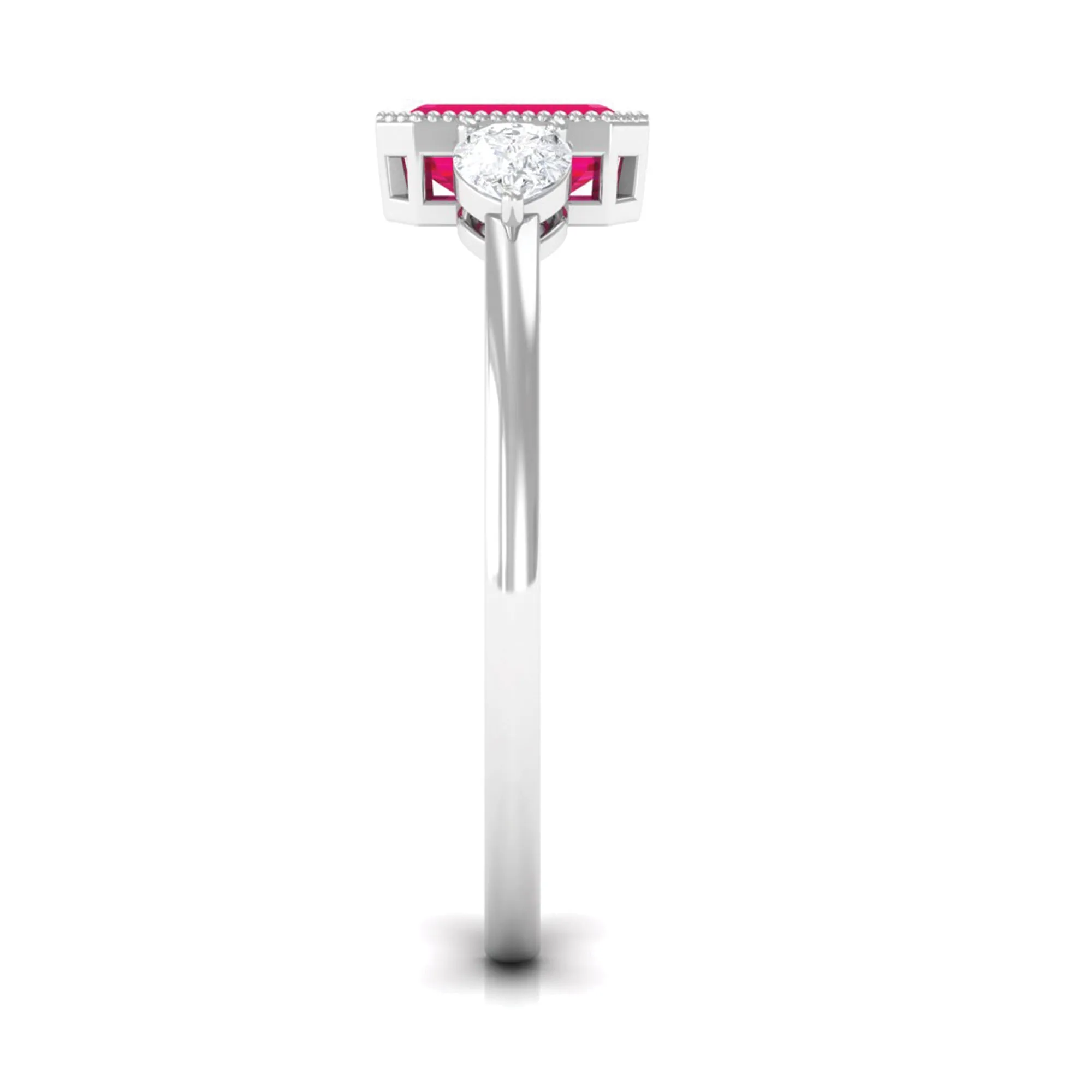 Emerald Cut Ruby Solitaire Ring with Diamond