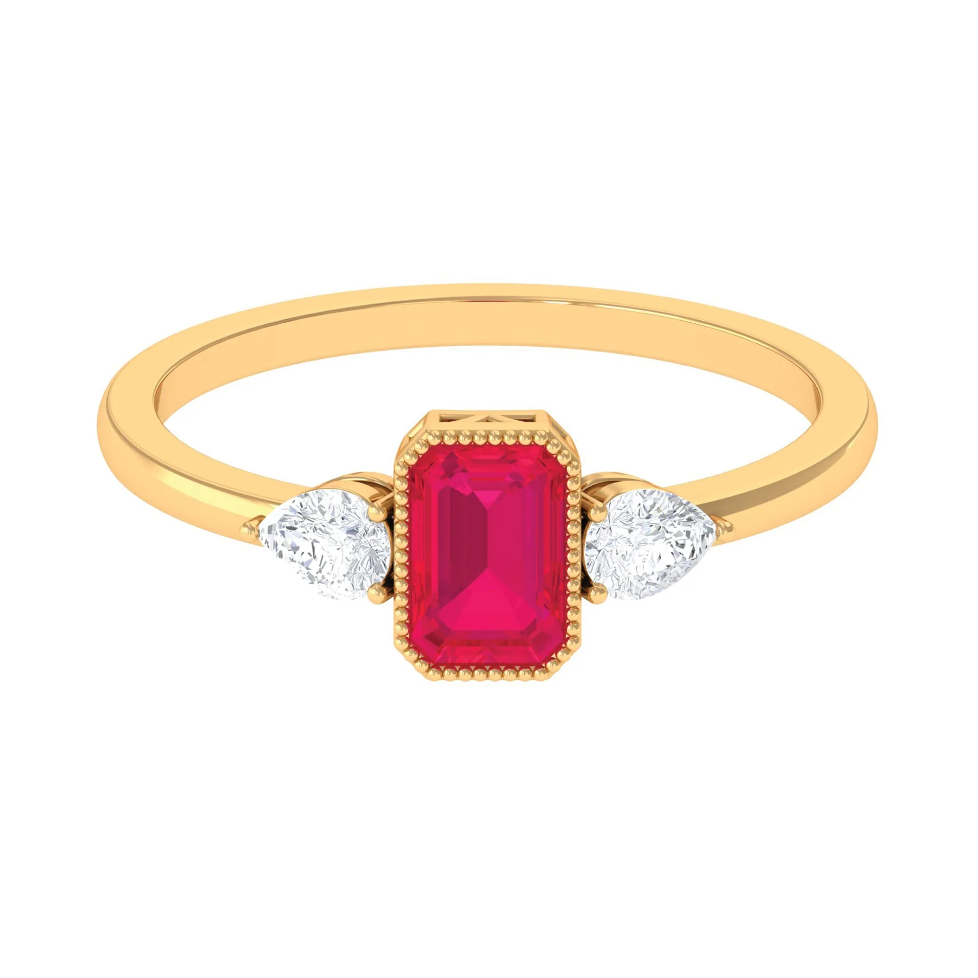 Emerald Cut Ruby Solitaire Ring with Diamond