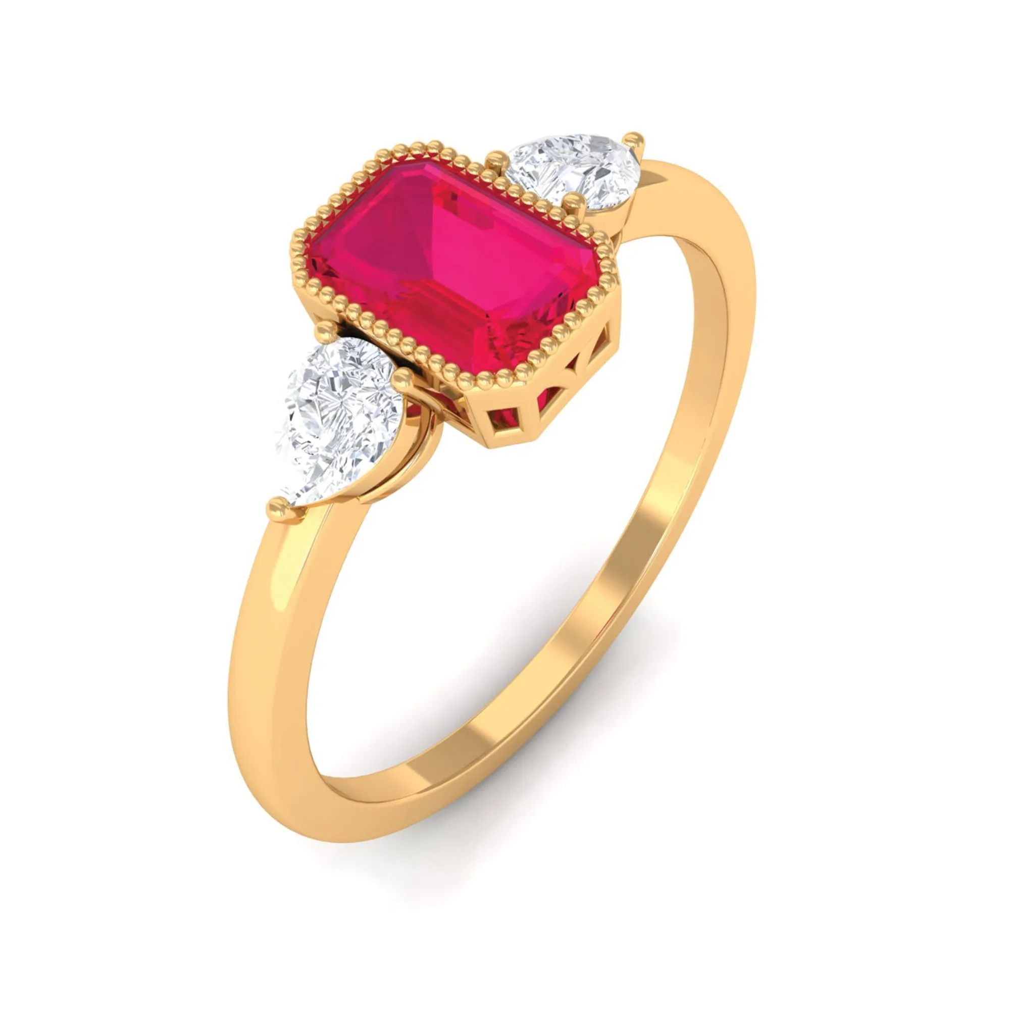 Emerald Cut Ruby Solitaire Ring with Diamond