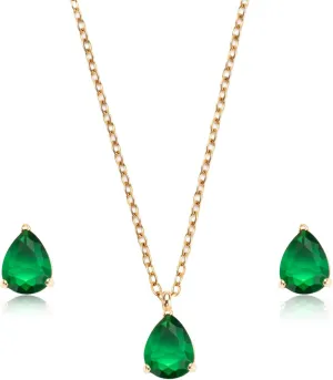 Emerald Green Jewelry Set for Women  Gold and Green Jewelry Necklace & Earrings Set, Vintage Necklace and Stud Earrings for Gift