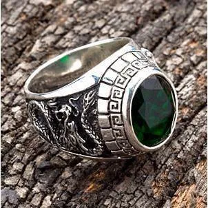 Emerald Japanese Tiger Dragon Mens Ring